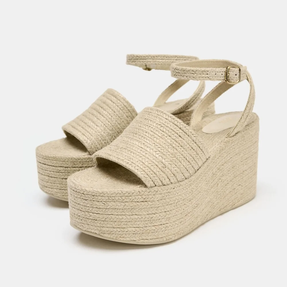 Zara Beige Wedge Sandals - Picture 1 of 6